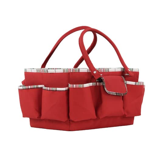 Everything Mary 11.5" Red Plaid Christmas Deluxe Store & Tote Craft Organizer Bag